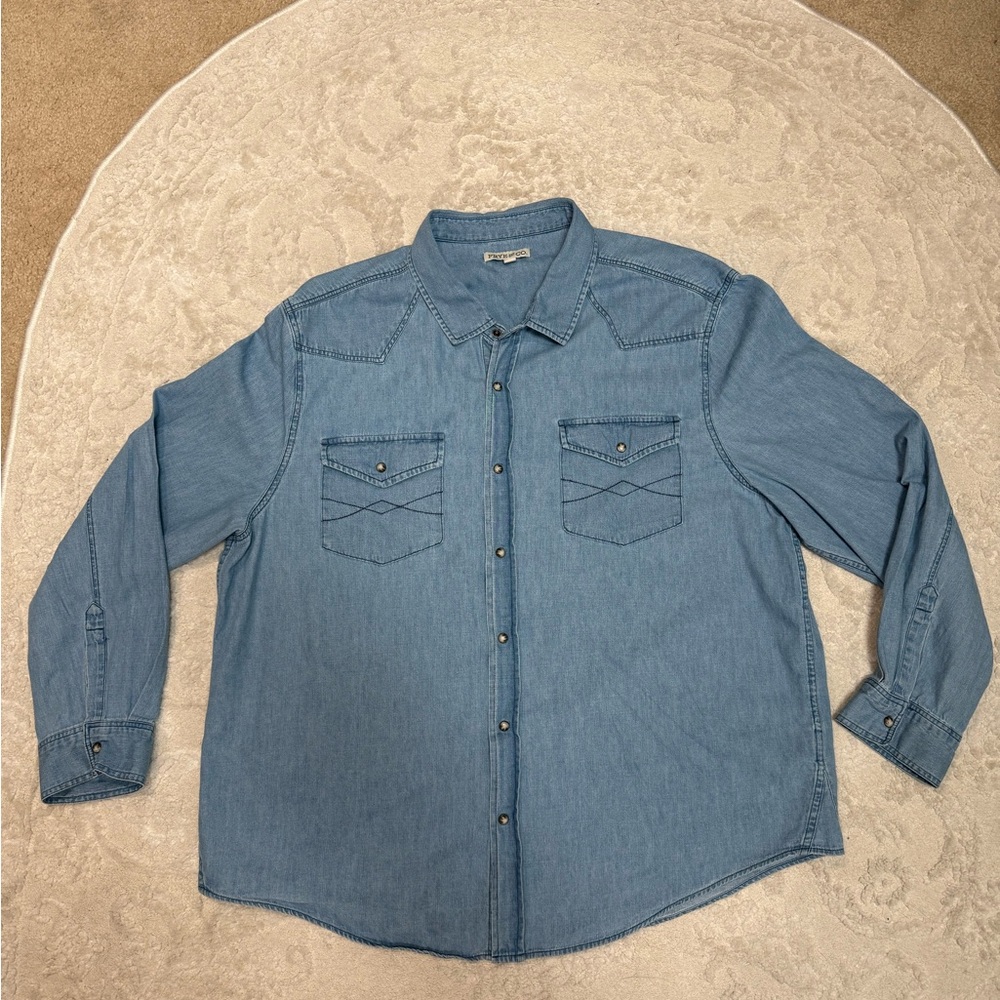 Frye & Co. Chambray Denim Button Down Shirt Men’s 3XL Light Blue Western Pockets